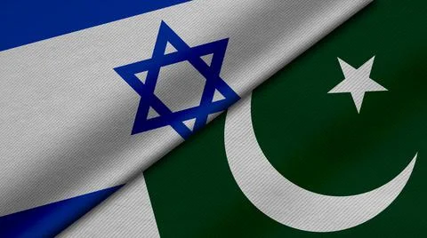 3D Rendering of two flags from State of Israel and Republic of pakistan toget Illustrazione stock