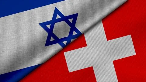 3D rendering of two flags of State of Israel and Swiss Confederation togeth.. Stock Illustration