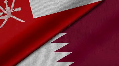 3D Rendering of two flags from Sultanate of Oman and State of Qatar together  Stock Illustration