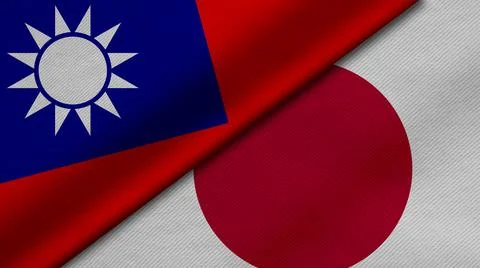 3D Rendering of two flags from taiwan and Japan together with fabric texture, Stock Illustration