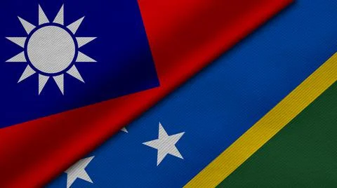 3D Rendering of two flags from Taiwan and Solomon Islands together with fabri Stock Illustration
