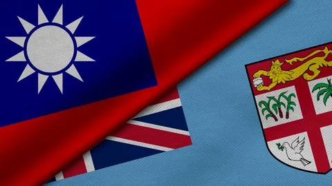 3D rendering of two flags of Taiwan and Republic of Fiji together with fabr.. Illustrazione stock