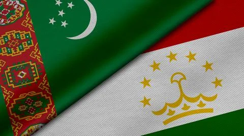 3D Rendering of two flags from Turkmenistan and Republic of Tajikistan togeth Stock Illustration