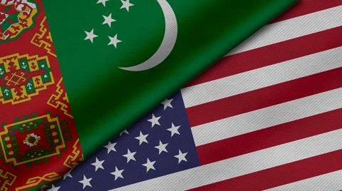 3D Rendering of two flags from Turkmenistan  and United States of America tog Stock Illustration