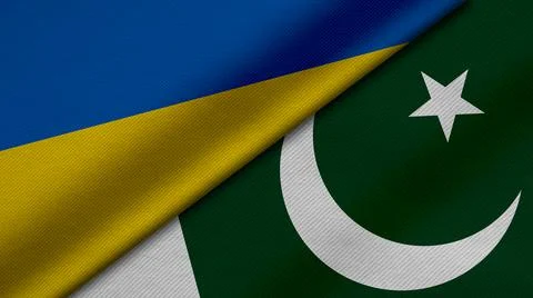 3D Rendering of two flags from ukraine and Republic of pakistan together with Stock Illustration