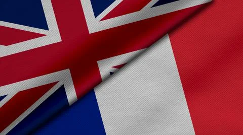 3D Rendering of two flags from United Kingdom or Britain and French Republic  Stock Illustration