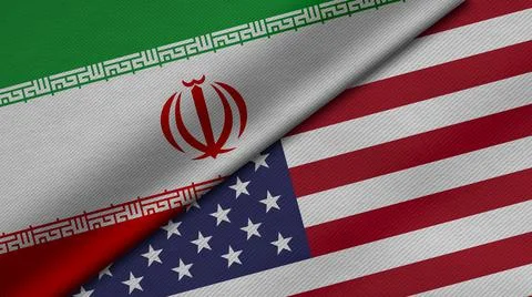 3D Rendering of two flags from  United States of America and Islamic Republic Illustrazione stock