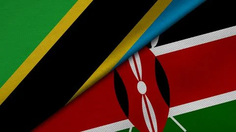3D Rendering of two flags from United Republic of Tanzania and Republic of Ke Stock Illustration