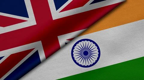 3D Rendering of two flags from United Kingdom or Britain and India together w Stock Illustration