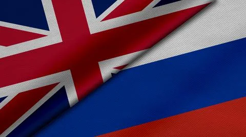 3D Rendering of two flags from United Kingdom or Britain and Russian Federati Illustrazione stock