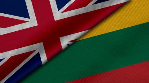 3D Rendering of two flags from United Kingdom or Britain and Republic of Lith Stock Illustration