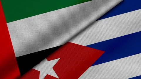 3D Rendering of two flags from United Arab Emirates and Republic of Cuba toge Illustrazione stock