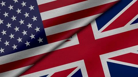 3D Rendering of two flags from United States of America and United Kingdom or Stock Illustration