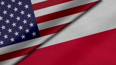 3D Rendering of two flags from United States of America and Republic of Polan Stock Illustration