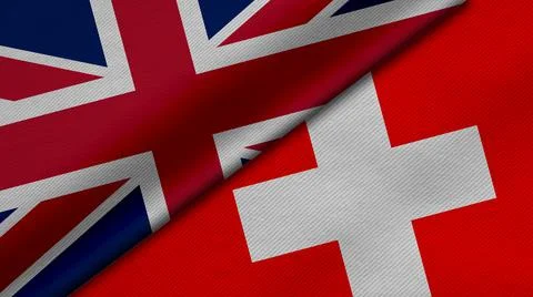 3D Rendering of two flags from United Kingdom or Britain andSwiss Confederati Illustrazione stock