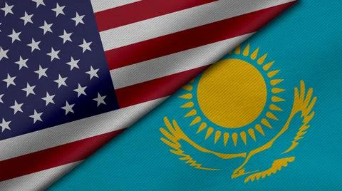 3D Rendering of two flags from United States of America and Republic of Kazak Illustrazione stock