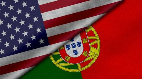 3D Rendering of two flags from United States of America and Portuguese Republ Stock Illustration