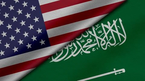 3D Rendering of two flags from United States of America and Saudi Arabia toge Stock Illustration