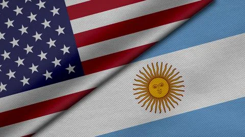3D Rendering of two flags from United States of America and Argentine Republi Stock Illustration