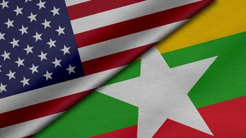 3D Rendering of two flags from United States of America and myanmar togethe.. Stock Illustration
