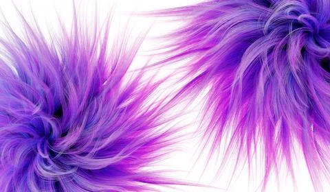 3d rendering. Two fluffy balls of purple color on a white isolated background Ilustração Stock