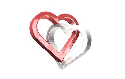 3D rendering two hearts intertwined Stock Illustration