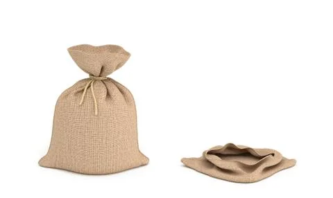 3d rendering of two isolated money bags, full and empty Stock-Illustration