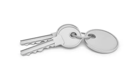 3d rendering of two isolated silver keys on a key ring with label イラスト素材