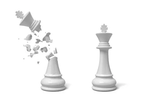 3d rendering of two isolated white chess kings stand near each other with one of Stock Illustration