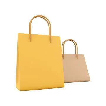 3D rendering two leather bag icon. 3d render two yellow pockets different size Stock-Illustration