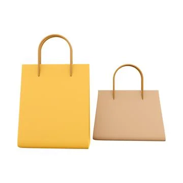 3D rendering two leather bag icon. 3d render two yellow pockets different size Stock Illustration