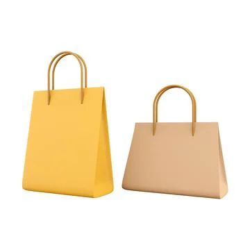 3D rendering two leather bag icon. 3d render two yellow pockets different size Stock Illustration