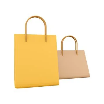3D rendering two leather bag icon. 3d render two yellow pockets different size 스톡 일러스트