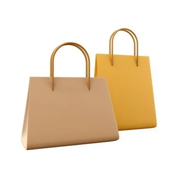 3D rendering two leather bag icon. 3d render two yellow pockets different size Stock Illustration