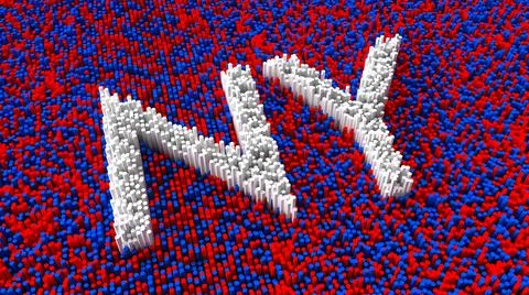 3d rendering of two-letter name codes of the US 50 states over a red and white b Illustrazione stock