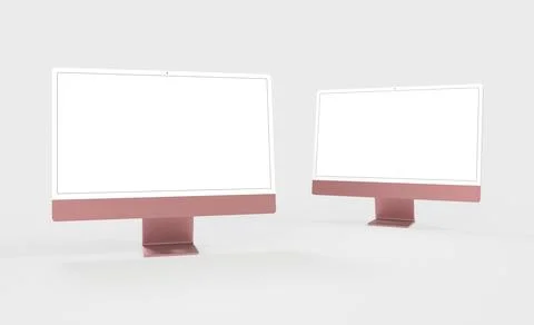 A 3D rendering of two monitors with copyspace on the white screen isolated on Stock Illustration