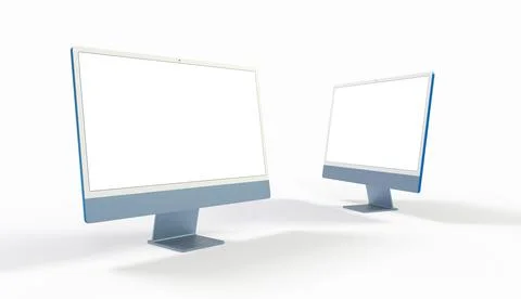 A 3D rendering of two monitors with copyspace on the white screen isolated on Stock Illustration