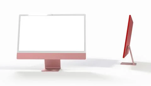 A 3D rendering of two monitors with copyspace on the white screen isolated on Stock Illustration