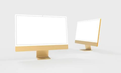 A 3D rendering of two monitors with coyspace on the white screen isolated on  Stock Illustration