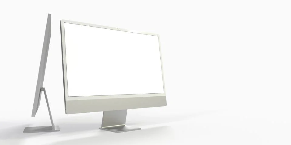 A 3D rendering of two monitors with coyspace on the white screen isolated on  Stock Illustration