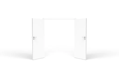 3D Rendering of Two Open Doors on White Stock Photos