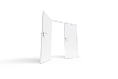 3D Rendering of Two Open Doors on White Stock Photos
