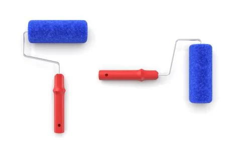 3d rendering of two paint rollers seen from above with red handles and blue Stock Illustration