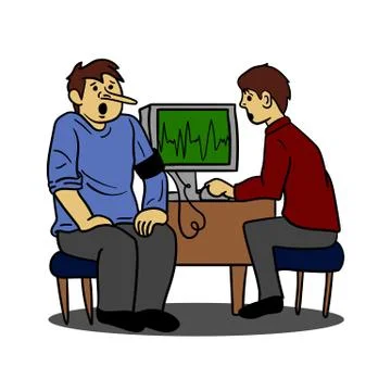 3D rendering of two people testing a lie detector on an isolated background Illustrazione stock