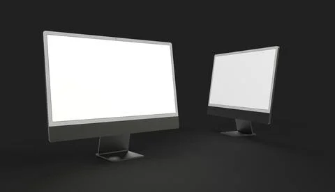 A 3D rendering of two Realistic Computer screens with copy space isolated on  Stock Illustration