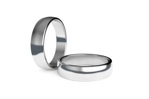 3D Rendering Two Realistic Couple Silver or White Gold Wedding Ring Stock Photos
