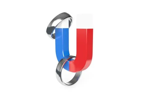 3D Rendering Two Realistic Couple Silver Gold Wedding Ring and Horseshoe Magn Stock Photos