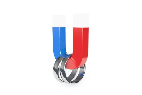 3D Rendering Two Realistic Couple Silver Gold Wedding Ring and Horseshoe Magn Stock Photos