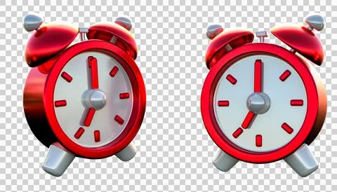 3d rendering of two red alarm clocks on transparent background Stock-Illustration