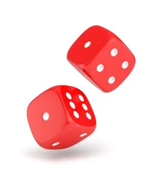 3d rendering of two red dice hanging on a white background Stock Illustration